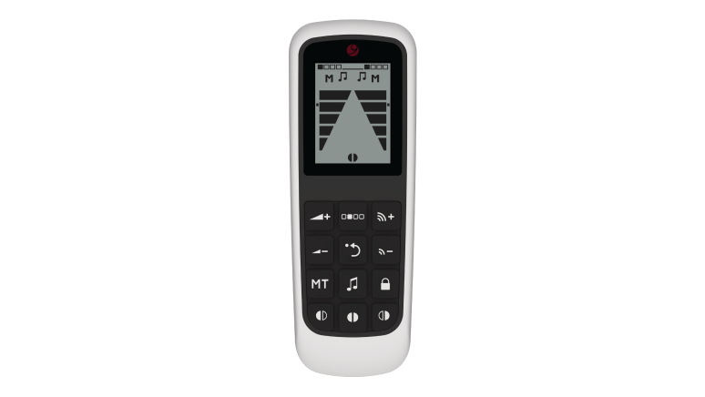 FineTuner Echo remote control with buttons to change settings