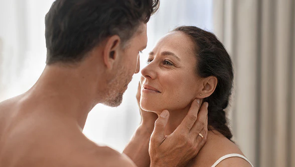 A couple looking intensely at each other